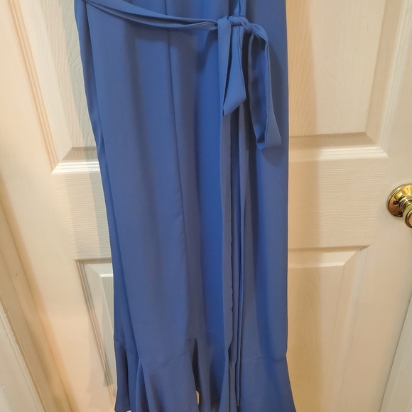 Manhattan Moment Blue Ruffled Midi Wrap Dress Lulus - Picture 14 of 16